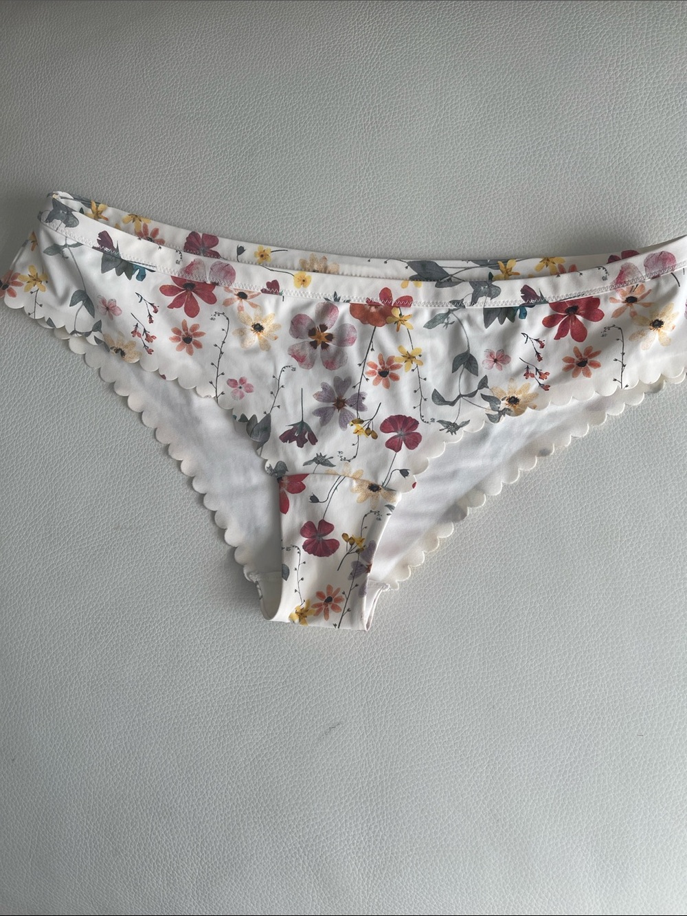 H&M White Floral Bikini Briefs with Pink, Yellow and Gray Blossoms